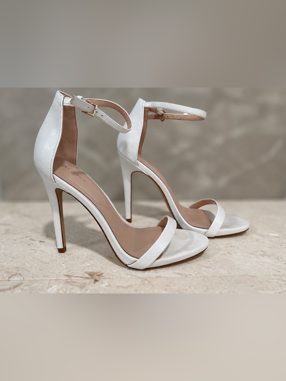 ALDO White Ankle Strap Stiletto Heels Size 8